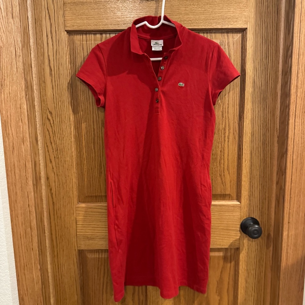 Lacoste Red Polo Dress Classic Croc Stretch Cotton Size 42